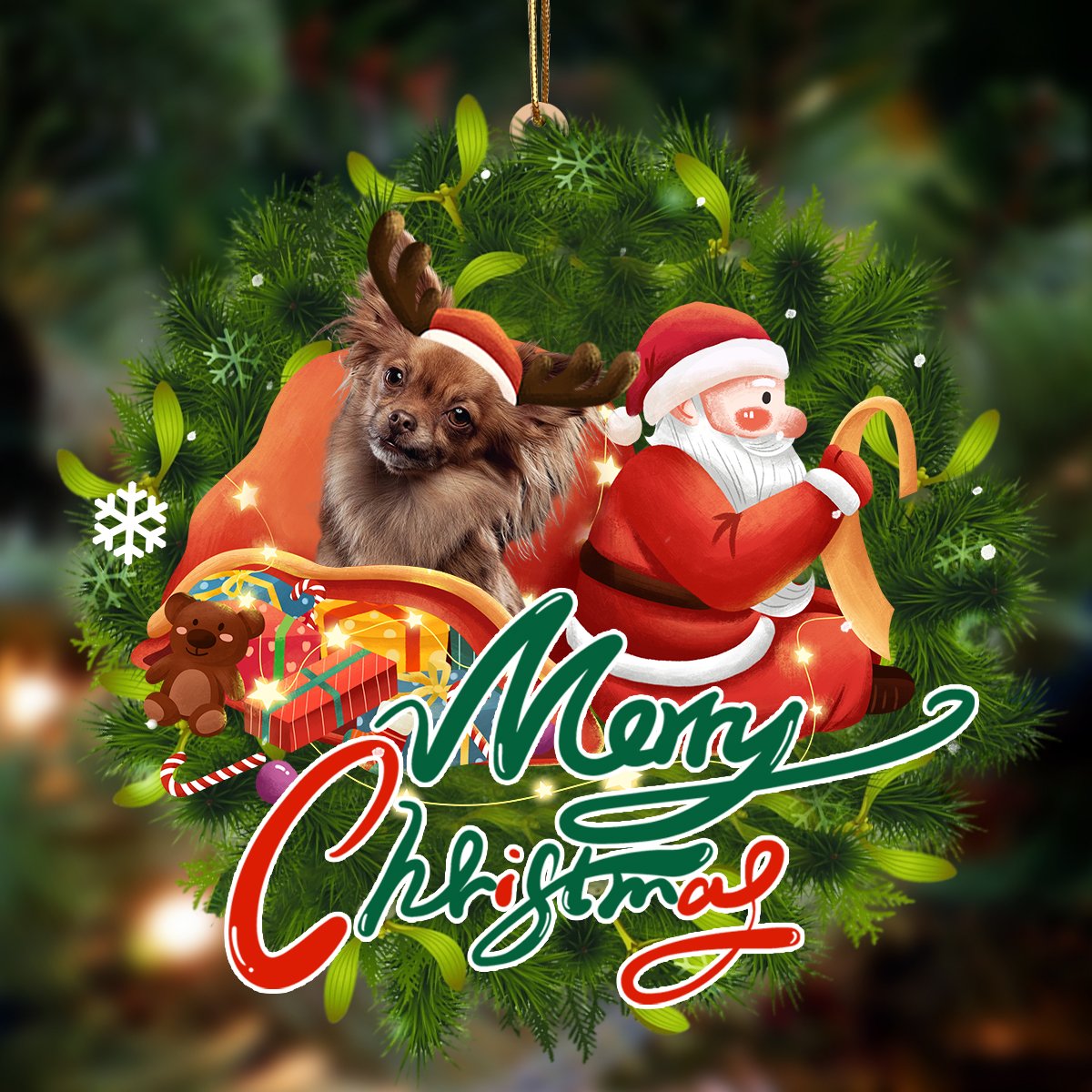 Godmerch- Ornament- Papillon-Santa & dog Hanging Ornament, Happy Christmas Ornament, Car Ornament