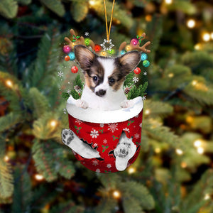 Papillon 1 In Snow Pocket Christmas Ornament Flat Acrylic Dog Ornament