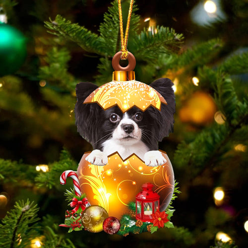Papillon2 In Golden Egg Christmas Ornament