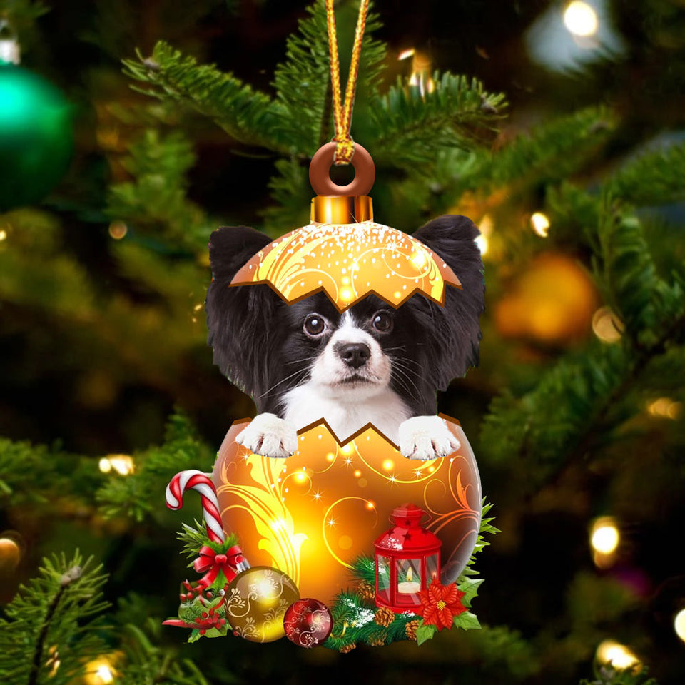 Papillon2 In Golden Egg Christmas Ornament