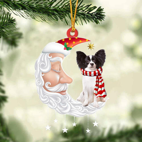 Papillon 3 With Santa Christmas Ornament Dog Christmas Ornament