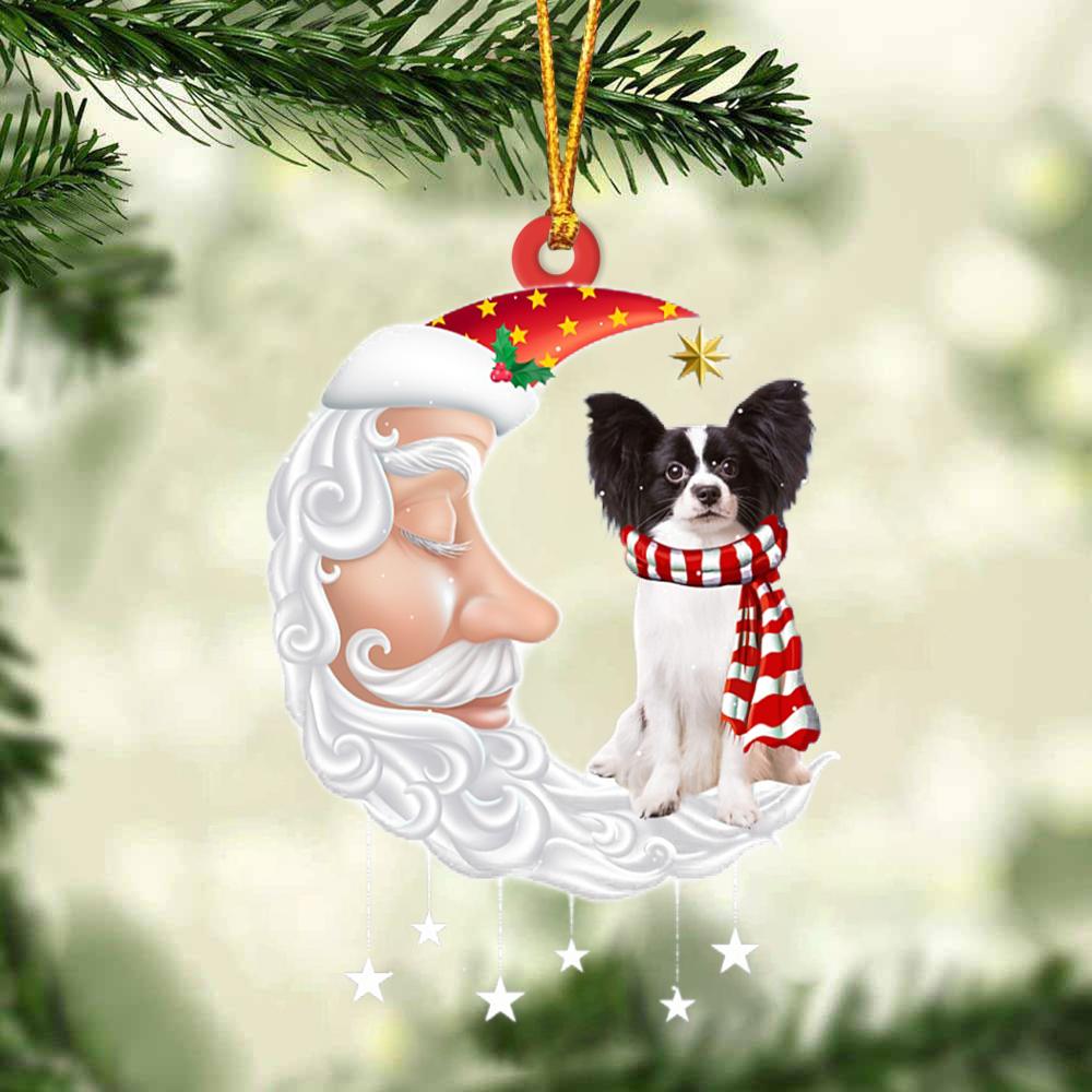 Papillon 3 With Santa Christmas Ornament Dog Christmas Ornament