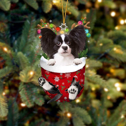 Papillon 3 In Snow Pocket Christmas Ornament Flat Acrylic Dog Ornament