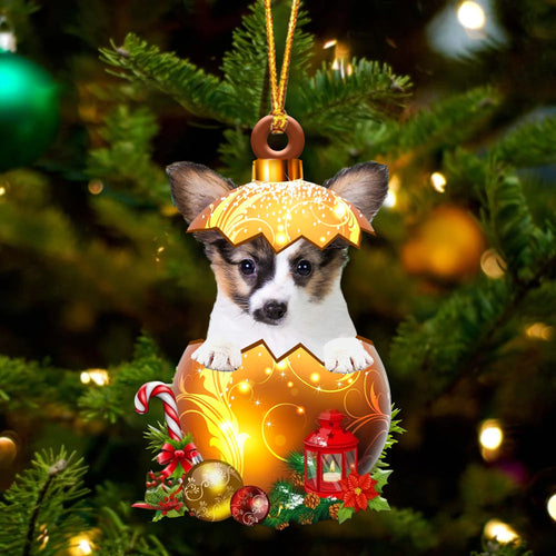 Papillon In Golden Egg Christmas Ornament
