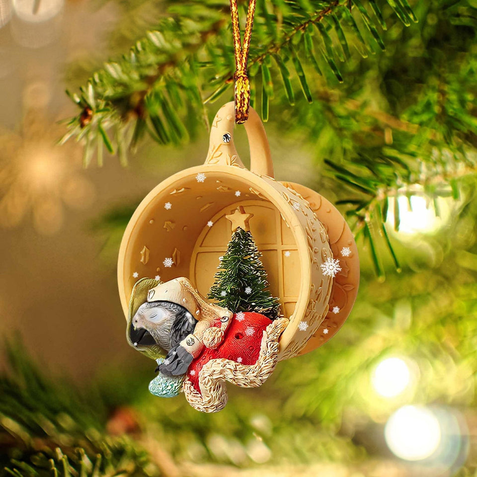Godmerch Parrot Sleeping In A Tiny Cup Christmas Holiday-Two Sided Ornament