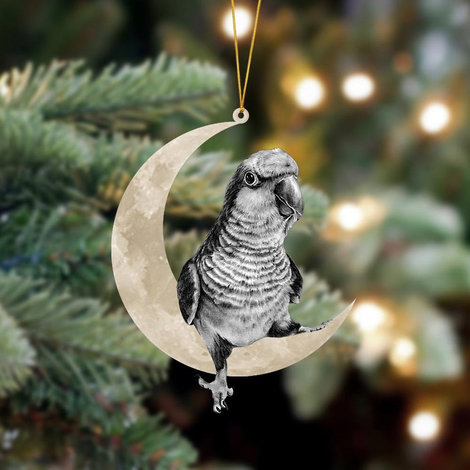 Godmerch- Ornament- Parrot Sits On The Moon Hanging Ornament Dog Ornament, Car Ornament, Christmas Ornament