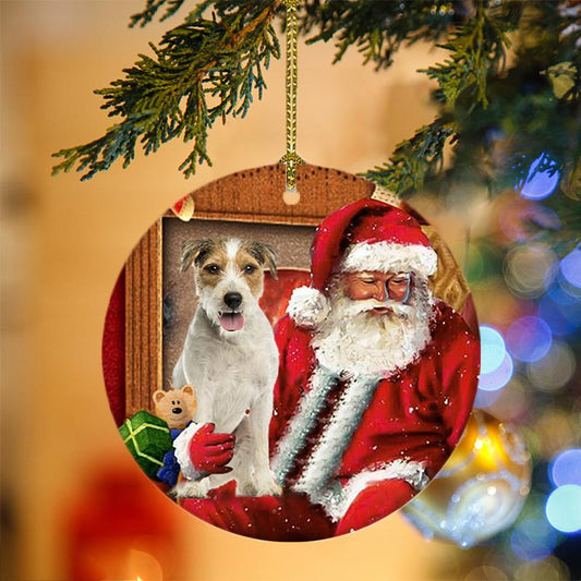 Ornament- Parson Russell Terrier With Santa Christmas Ornament, Happy Christmas Ornament, Car Ornament