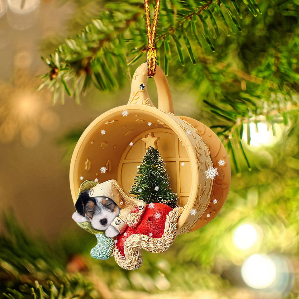 Parson Russell Terrier Sleeping in a tiny cup Christmas Holiday-Two Sided Ornament, Christmas Ornament