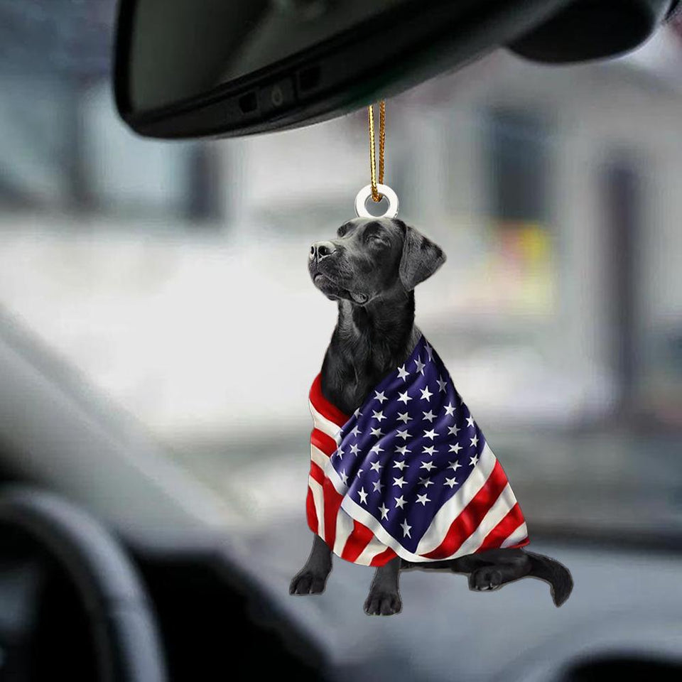 Patriotic Black Labrador Retriever With Mount Rushmore Flag Two Sided Ornament