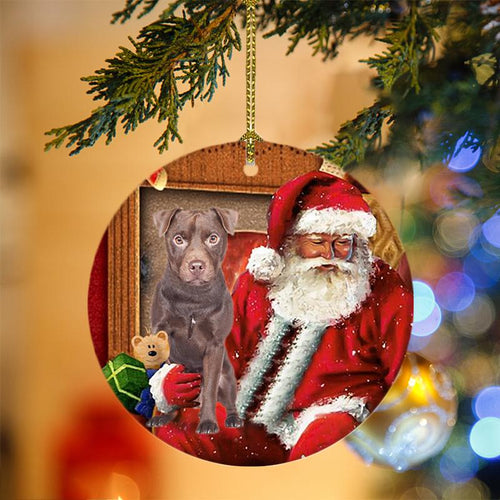 Godmerch- Ornament- Patterdale Terrier With Santa Christmas Ornament, Happy Christmas Ornament, Car Ornament