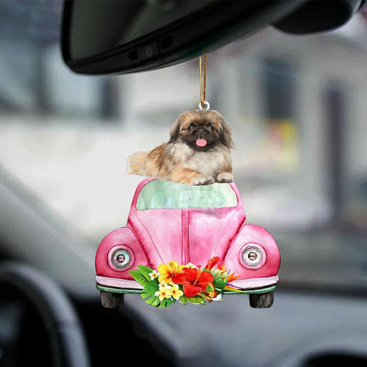 Pekingese-Pink Hippie Car-Two Sided Ornament