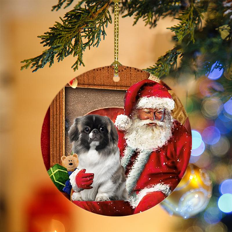 Godmerch- Ornament- Pekingese With Santa Christmas Ornament, Happy Christmas Ornament, Car Ornament