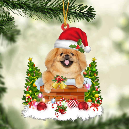 Pekingese In The Chimney Hanging Ornament Dog Christmas Ornament