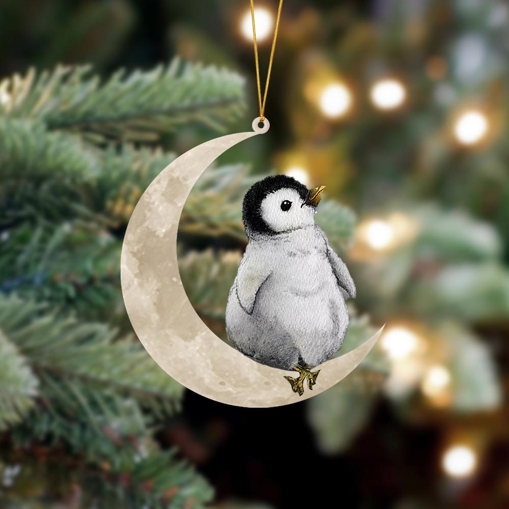Godmerch- Ornament- Penguin Sits On The Moon Hanging Ornament Dog Ornament, Car Ornament, Christmas Ornament