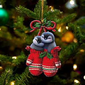 Ornament- Penguins Inside Your Gloves Christmas Holiday-Two Sided Ornament, Christmas Ornament, Car Ornament