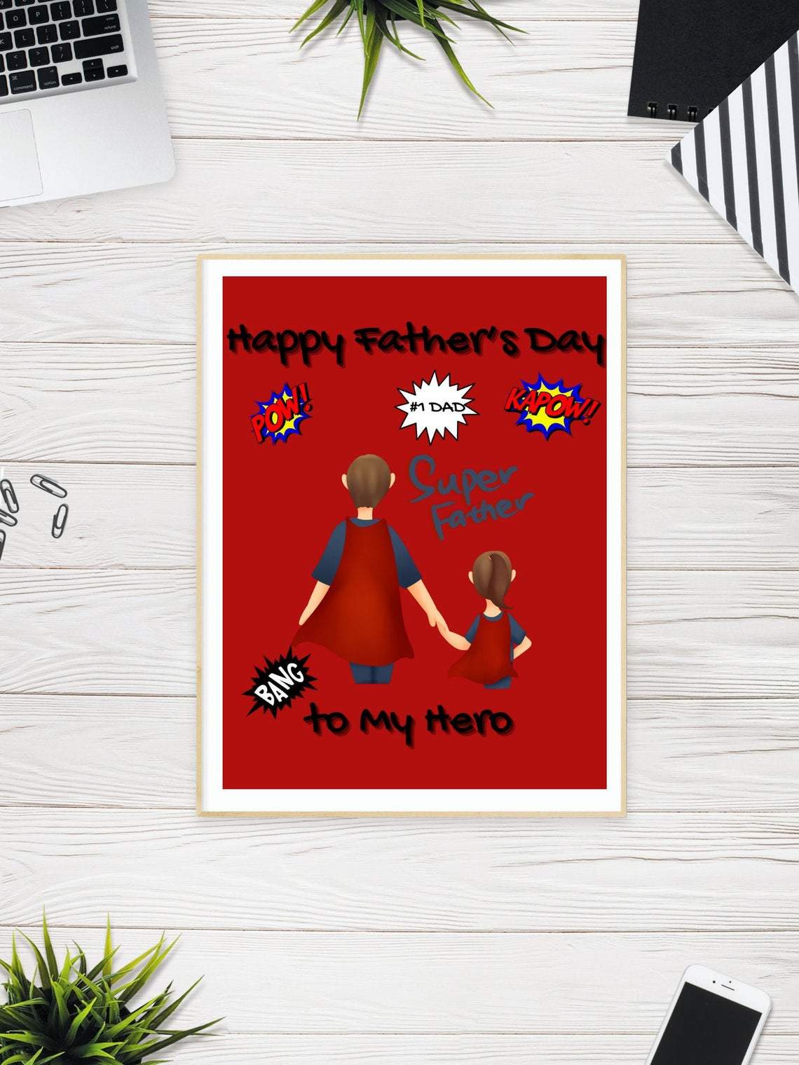 Personalized Canvas, Happy Father's Day to My Hero Canvas And Poster, Wall Decor Visual Art, Gift Father's Day