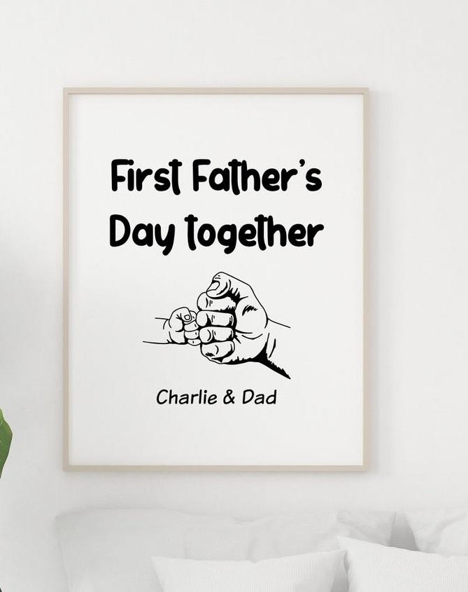 Personalized Canvas, Happy First Father's Day Gift From New Born Canvas And Poster, Wall Decor Visual Art, Gift Father's Day