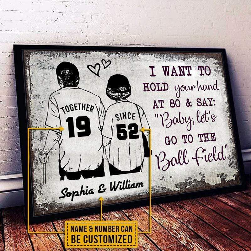 Custom name & number Baseball couple I want to hold your hand at 80 Canvas Wall Art, Wall Decor Visual Art