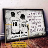 Custom name & number Baseball couple I want to hold your hand at 80 Canvas Wall Art, Wall Decor Visual Art