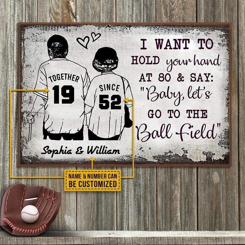 Custom name & number Baseball couple I want to hold your hand at 80 Canvas Wall Art, Wall Decor Visual Art