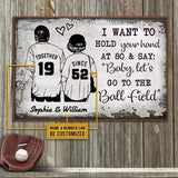 Custom name & number Baseball couple I want to hold your hand at 80 Canvas Wall Art, Wall Decor Visual Art