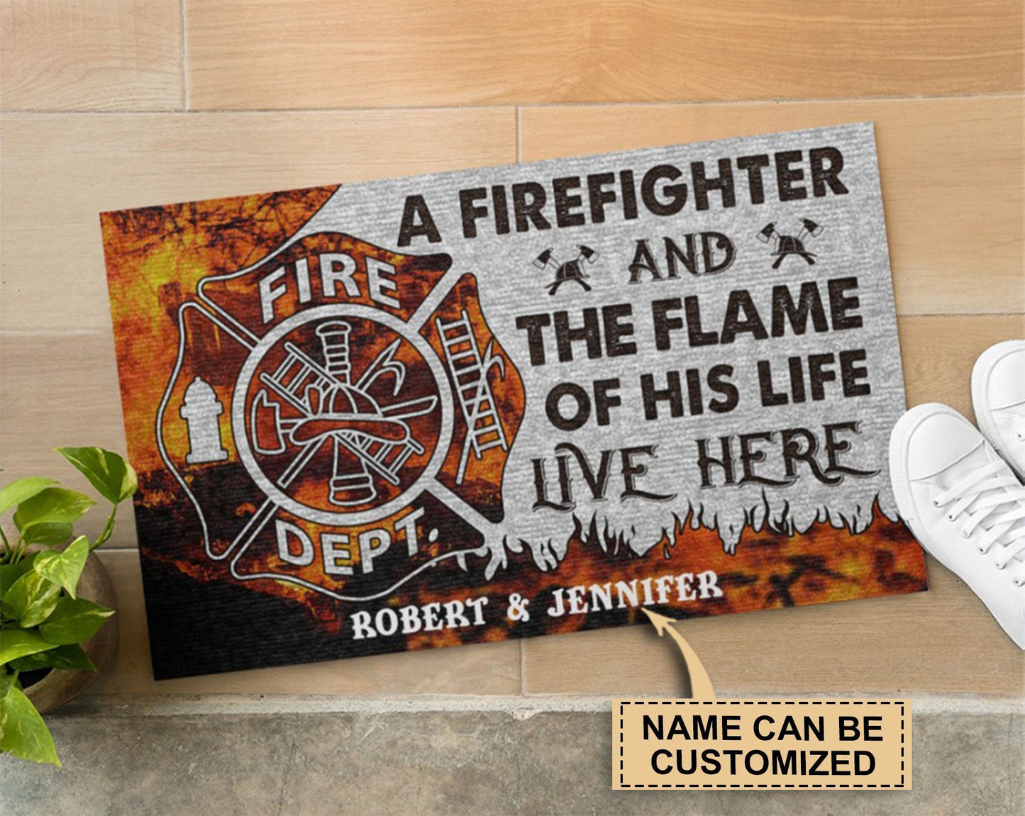 Personalized Firefighter Flame Live Here Doormat