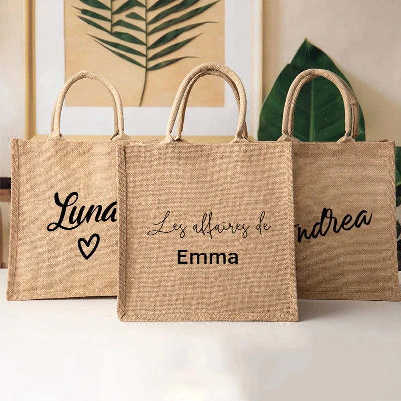 Personalized Beach Jute Tote Bag Reusable Shopping Storage, Burlap Bag Custom Wedding Party Decoration Bridesmaid Gifts
