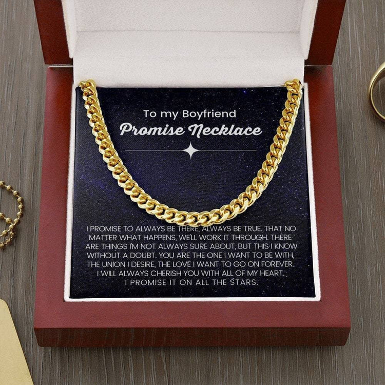 Personalized Message Card, Cuban Link Chain Necklace, To My Boyfriend I Promise It On All The Stars - TGV