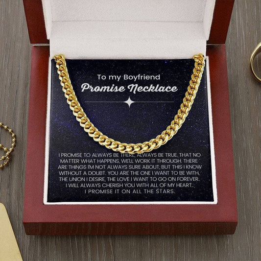 Personalized Message Card, Cuban Link Chain Necklace, To My Boyfriend I Promise It On All The Stars - TGV