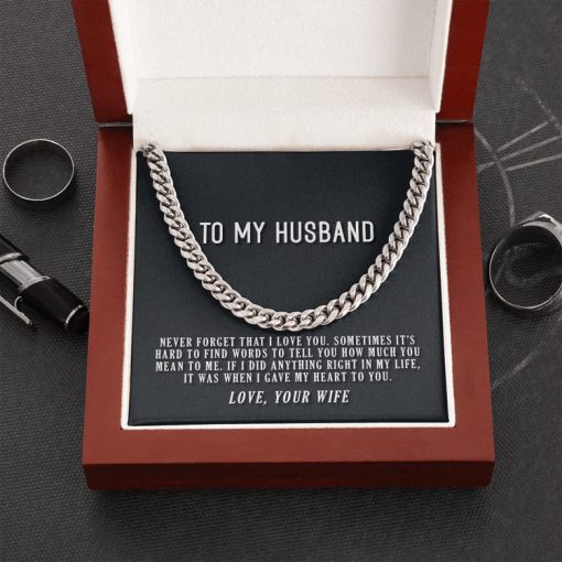 Personalized Message Card, Cuban Link Chain Necklace, To My Husband My Heart To You Cuban Link Chain Necklace Gift For Husband - TGV
