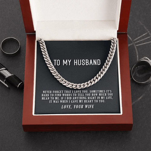 Personalized Message Card, Cuban Link Chain Necklace, To My Husband My Heart To You Cuban Link Chain Necklace Gift For Husband - TGV