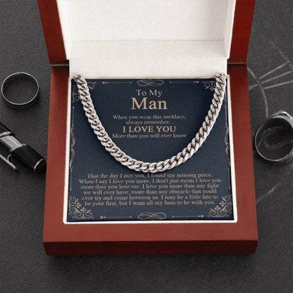 Personalized Message Card, Cuban Link Chain Necklace, To My Man When You Wear Necklace Never Forget That I Love You - TGV