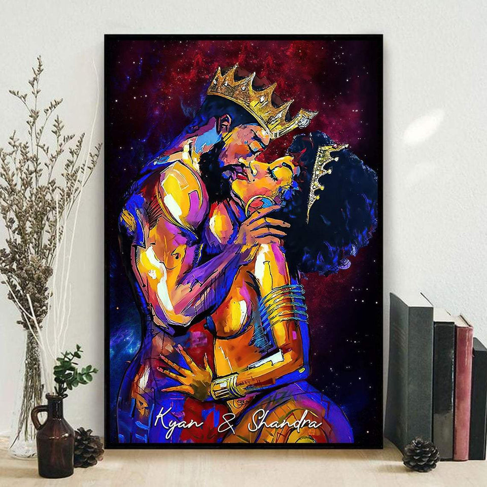 Personalized Black Couple Poster, Black King Black Queen Canvas, Black Melanin Wall Art, Afro King Afro Queen Canvas And Poster,Canvas Prints,Wall Decor Visual Art