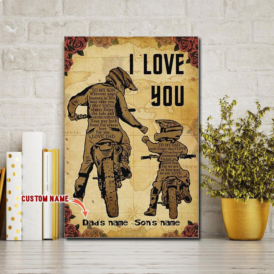 Personalized Canvas, Dirtbike Dad And Son Motocross Canvas Prints, Gift Father's Day