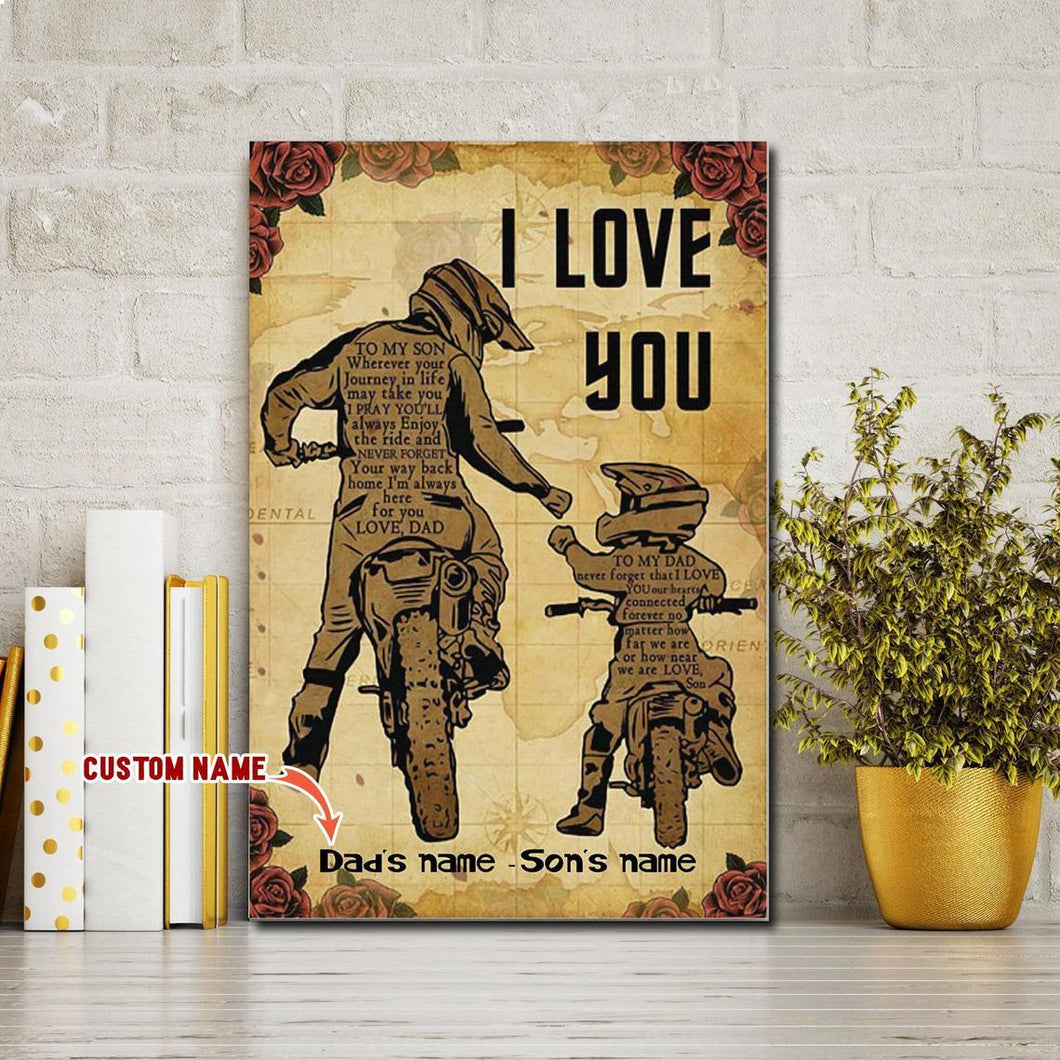 Personalized Canvas, Dirtbike Dad And Son Motocross Canvas Prints, Gift Father's Day