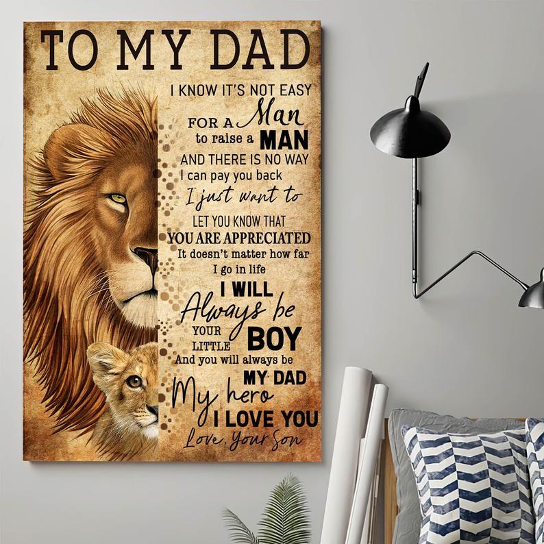 Personalized Canvas, Lion Dad Canvas Wall Art, Gift Father's Day