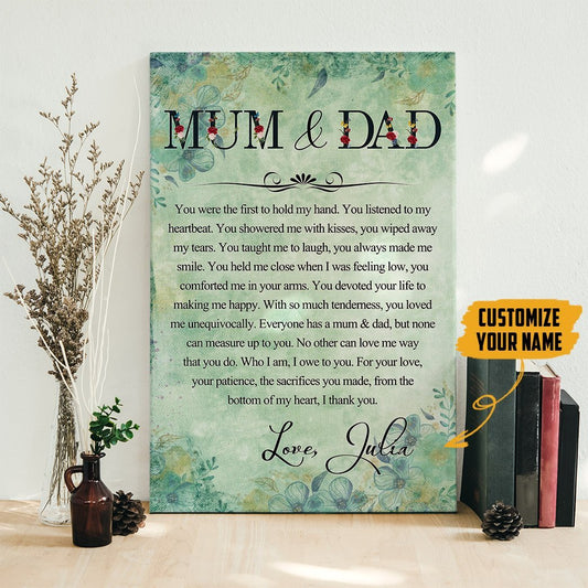 Personalized Canvas, Mum And Dad Canvas Wall Art Gift Father's Day
