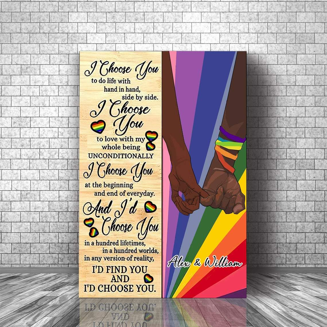 Personalized LGBT Black Couple Canvas, I Choose You To Do Life With Poster,Black LGBT Wall Art,LGBT Rainbow Canvas And Poster, Canvas Wall Art, Wall Decor Visual Art