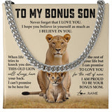 Personalized To My Bonus Son Cuban Necklace From Step Mother Never Forget That I Love You Lion Stepson Birthday Graduation Christmas Customized Message Card