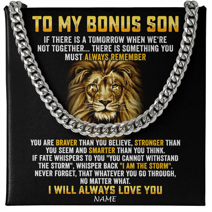 Personalized To My Bonus Son Cuban Necklace From Stepmom Stepdad I Will Always Love You Lion Stepson Birthday Christmas Customized Gift Box Message Card