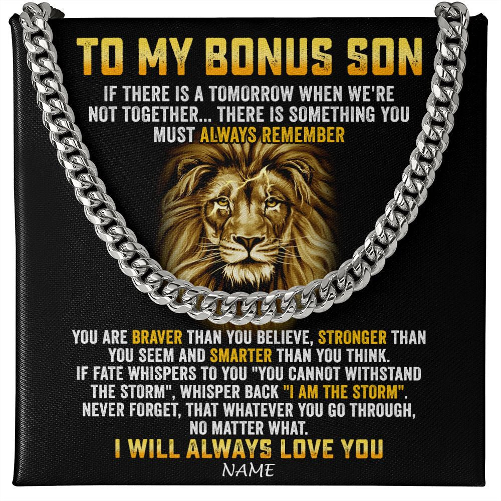 Personalized To My Bonus Son Cuban Necklace From Stepmom Stepdad I Will Always Love You Lion Stepson Birthday Christmas Customized Gift Box Message Card