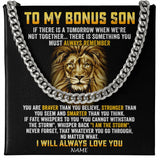 Personalized To My Bonus Son Cuban Necklace From Stepmom Stepdad I Will Always Love You Lion Stepson Birthday Christmas Customized Gift Box Message Card