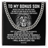 Personalized To My Bonus Son Cuban Necklace From Stepmom Stepdad Never Fear That You Are Alone Lion Stepson Birthday Christmas Customized Gift Box Message Card