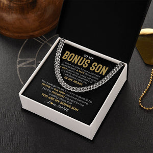 Personalized To My Bonus Son Cuban Necklace From Stepmom Stepdad Proud Of The Man Stepson Birthday Graduation Christmas Customized Gift Box Message Card