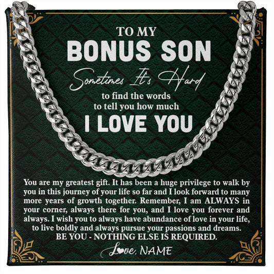 Personalized To My Bonus Son Necklace Cuban From Stepmom Stepdad You Are My Greatest Gift Stepson Birthday Christmas Customized Gift Box Message Card