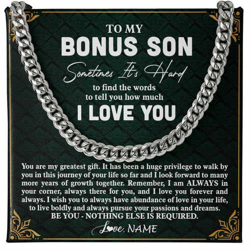 Personalized To My Bonus Son Necklace Cuban From Stepmom Stepdad You Are My Greatest Gift Stepson Birthday Christmas Customized Gift Box Message Card