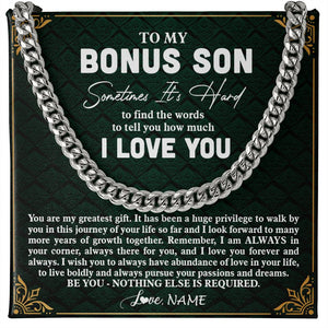 Personalized To My Bonus Son Necklace Cuban From Stepmom Stepdad You Are My Greatest Gift Stepson Birthday Christmas Customized Gift Box Message Card