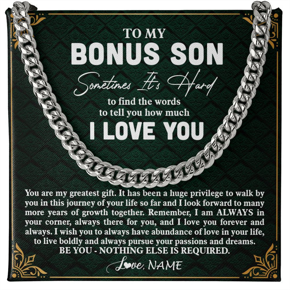 Personalized To My Bonus Son Necklace Cuban From Stepmom Stepdad You Are My Greatest Gift Stepson Birthday Christmas Customized Gift Box Message Card