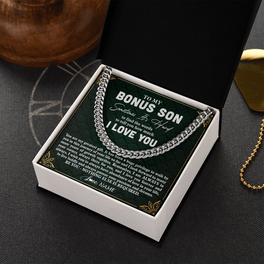 Personalized To My Bonus Son Necklace Cuban From Stepmom Stepdad You Are My Greatest Gift Stepson Birthday Christmas Customized Gift Box Message Card