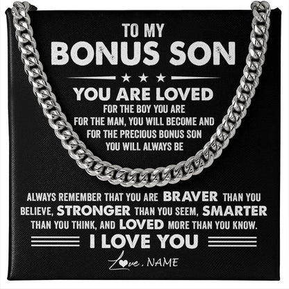 Personalized To My Bonus Son Necklace From Stepmother Father Cuban Chain You Are Loved Stepson Birthday Graduation Christmas Customized Gift Box Message Card